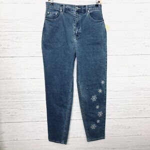 NEW Quacker Factory Women's Jeans Straight Leg Snowflake Embroidery 28 x 30 READ